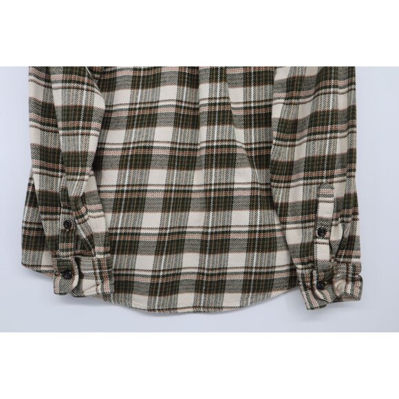 Orvis Mens L/G Plaid Flannel Button-Up Shirt Green & Cream Cotton Outdoors Camp - Picture 13 of 16